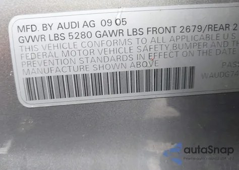 2006 Audi A6 3.2 z USA, uszkodzony, nr VIN WAUDG74F26N070211